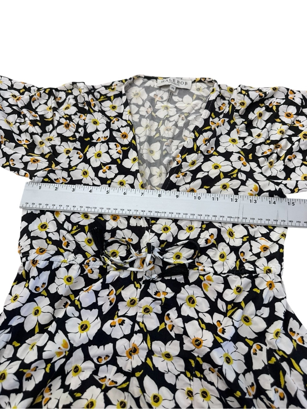 HALE BOB Daeja Floral Jersey Dress XS Black White Mini Boho Luxe - Picture 10 of 12
